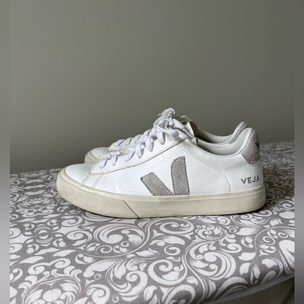 Veja White and Tan Campo Sneakers